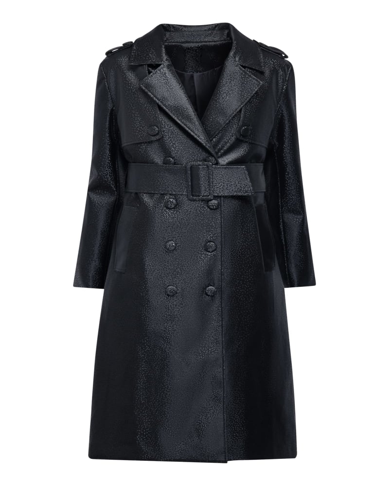 Front of a size 3X The Dylan Trench Coat in Black by Hilary MacMillan. | dia_product_style_image_id:330525